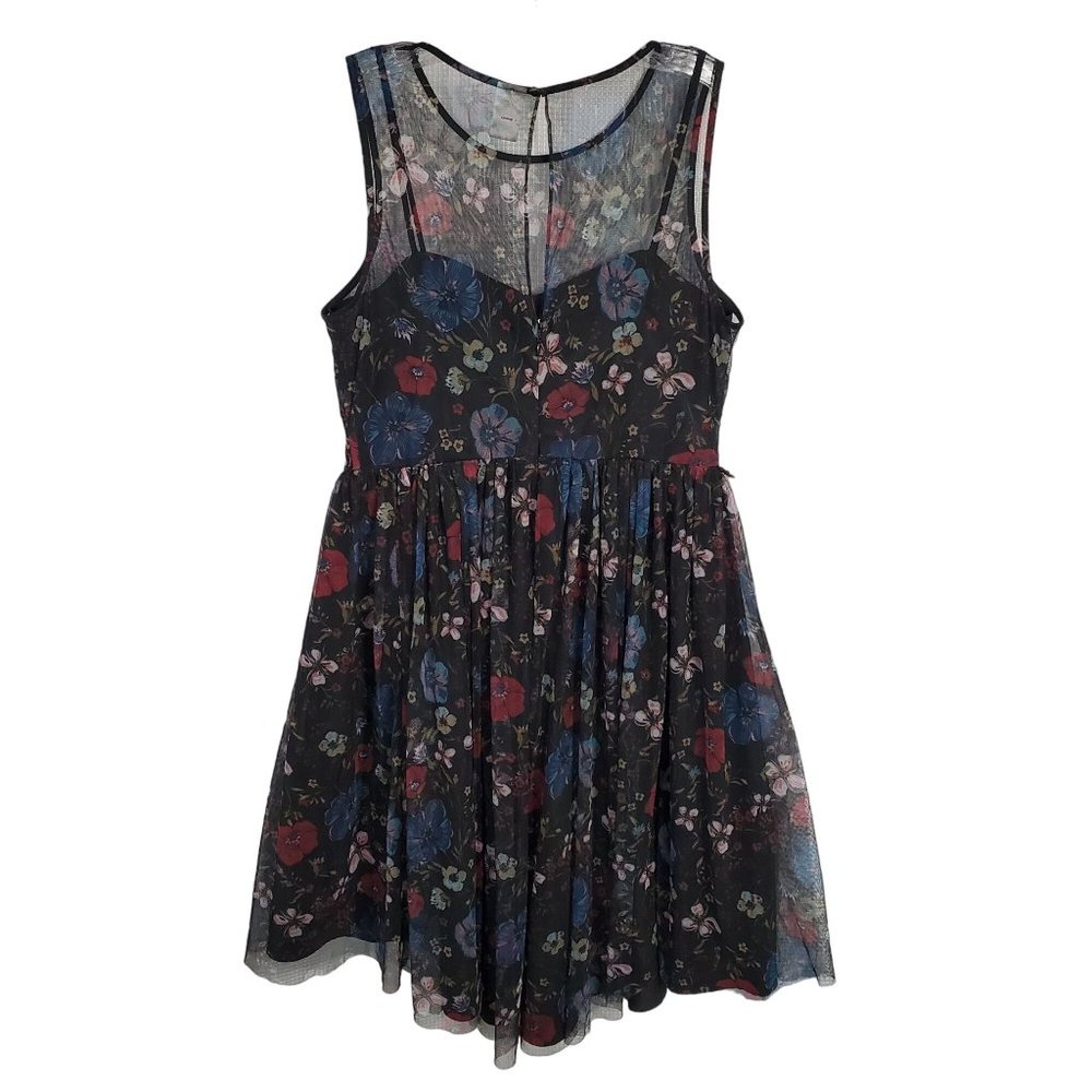Lauren Conrad x Disney Size 10 Dress Tulle Overlay Fit Flare Midi Hi Lo Floral - Picture 3 of 15